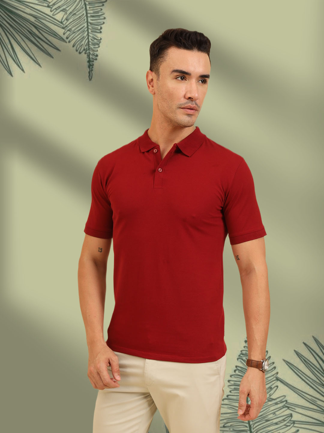 Pure Comfort Button Polo T-Shirt  Maroon