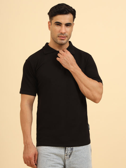 Pure Comfort Zipper Polo T-Shirt Black