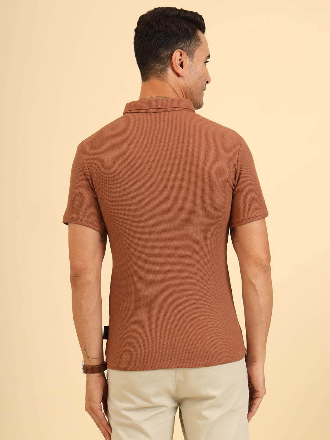 Refined Fit Polo Zipper T-Shirt Brown