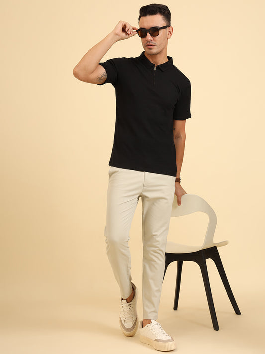 Refined Fit Polo Zipper T-Shirt Black