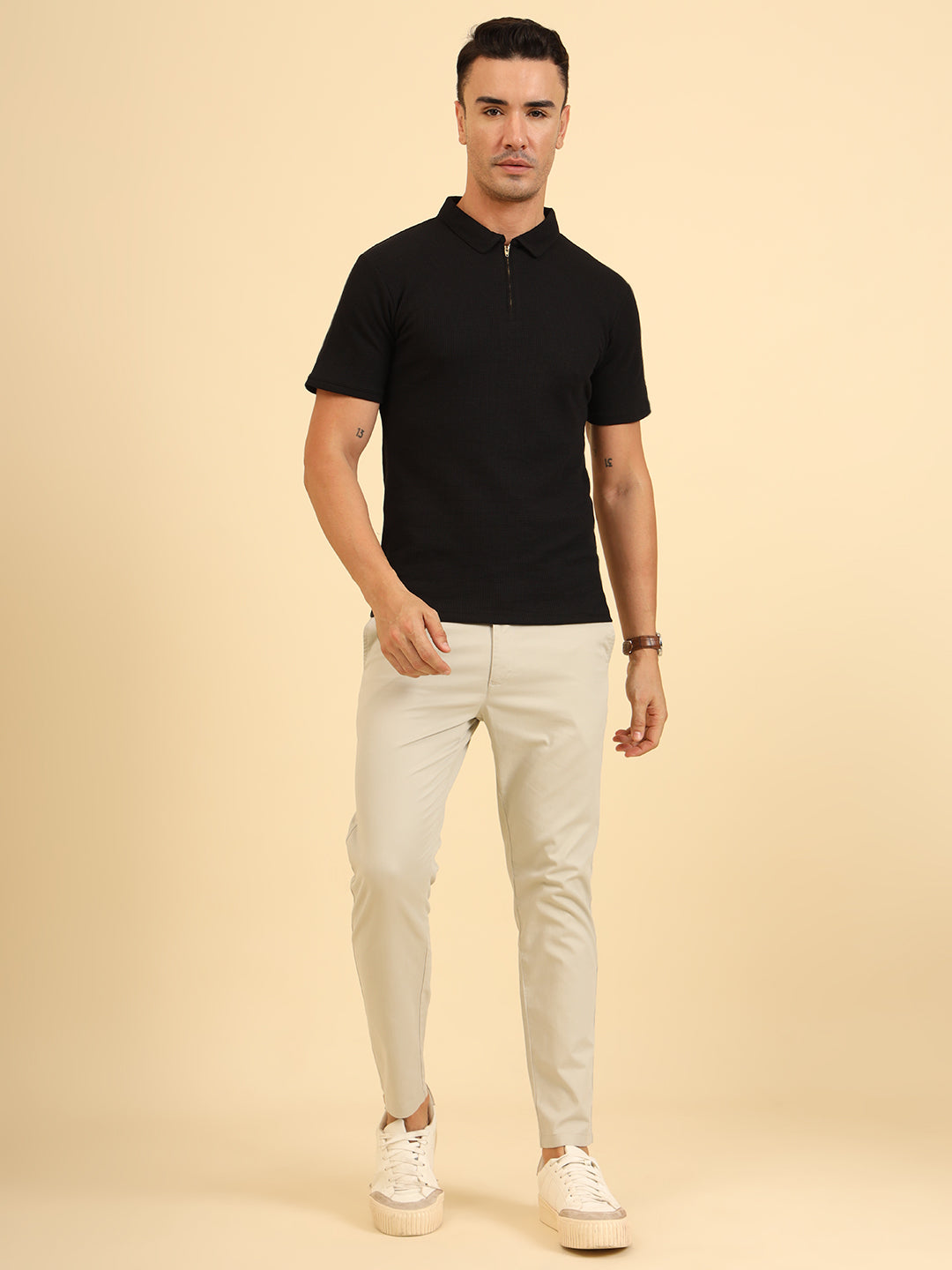 Refined Fit Polo Zipper T-Shirt Black