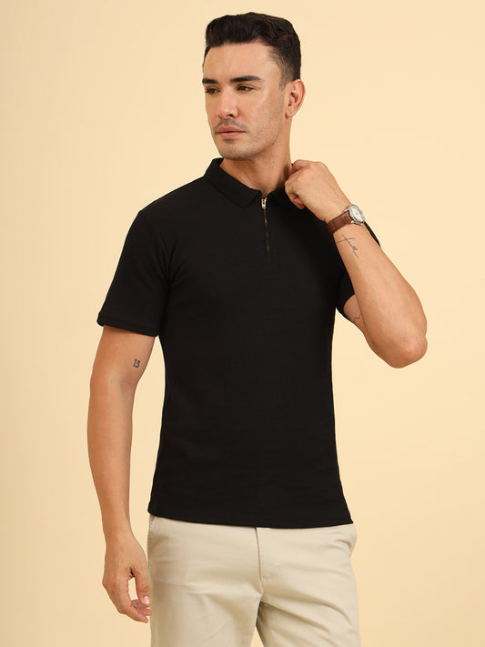 Refined Fit Polo Zipper T-Shirt Black