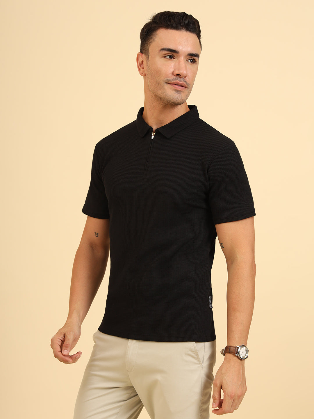 Refined Fit Polo Zipper T-Shirt Black