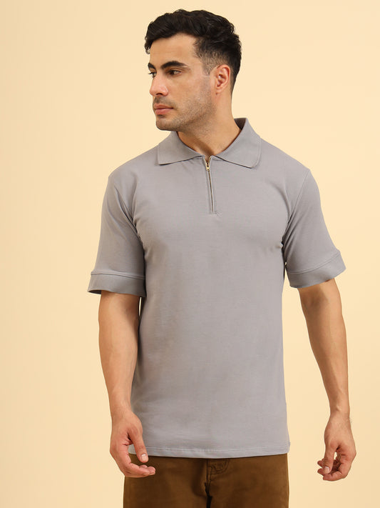 Pure Comfort Zipper Polo T-Shirt Grey