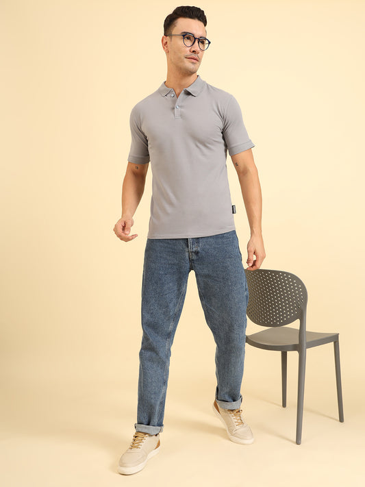 Pure Comfort Button Polo T-Shirt  Grey
