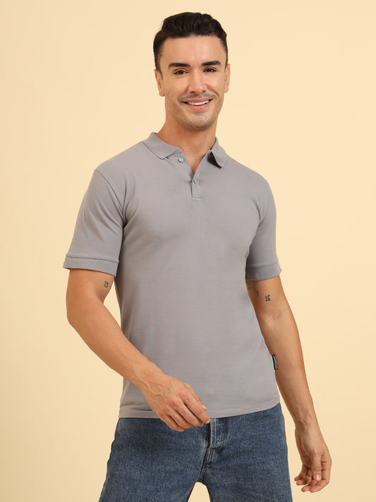 Pure Comfort Button Polo T-Shirt  Grey
