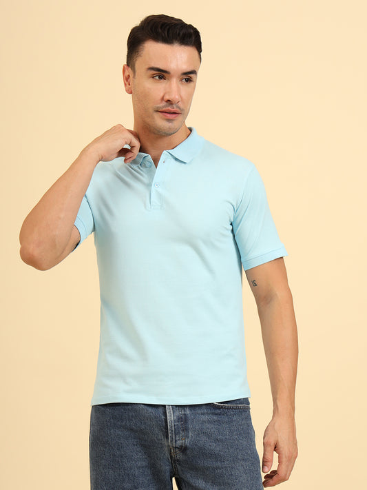 Pure Comfort Button Polo T-Shirt  Sky