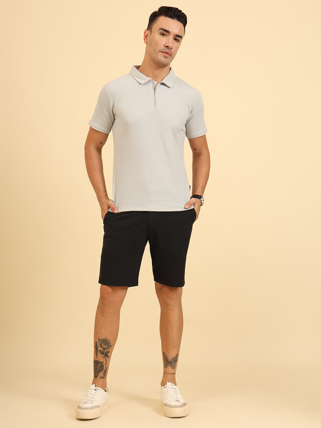 Refined Fit Polo Zipper T-Shirt Grey