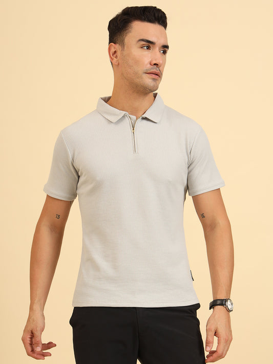 Refined Fit Polo Zipper T-Shirt Grey