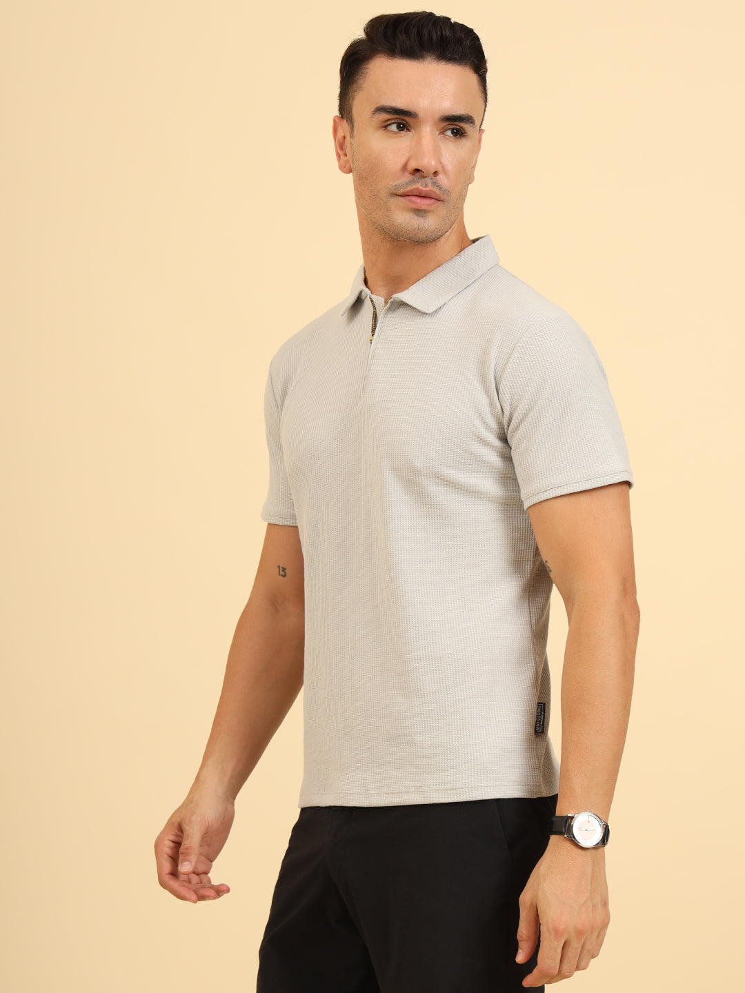 Refined Fit Polo Zipper T-Shirt Grey